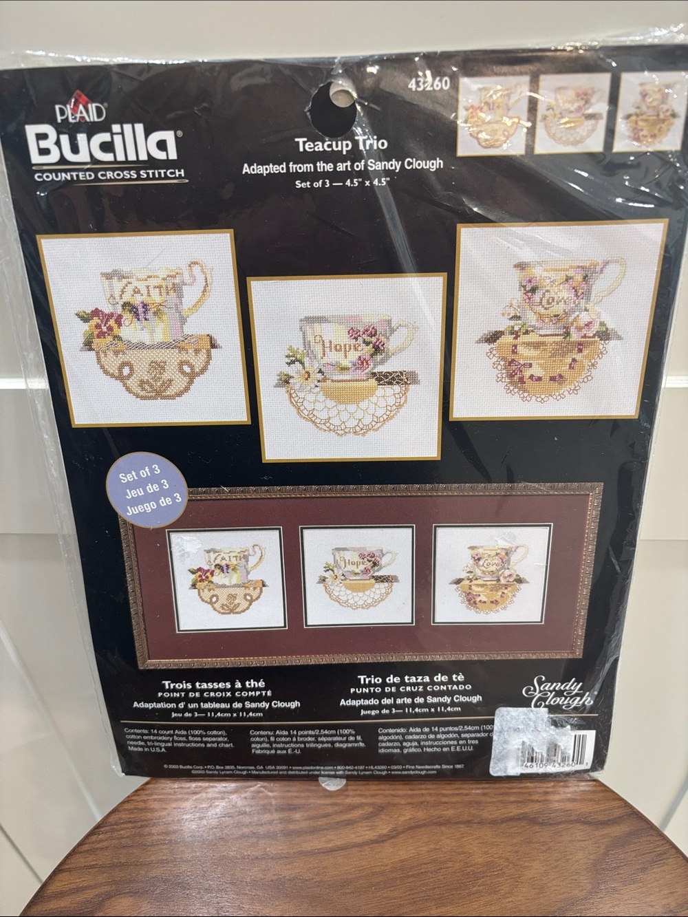 Bucilla Teacup Trio Cross Stitch Kit - Cream, Gold, Pink and Green Accents